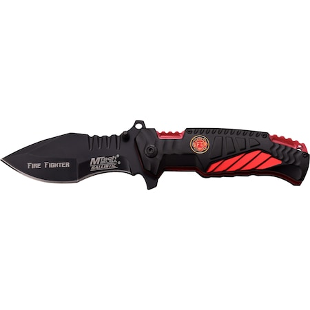 Master Cutlery 2018N Master 3.7In Blk Ss Blade, 4.75In Closed, Red And Blk Alm Handle With Fire Fighter Medallion MAS-MT-A944FD